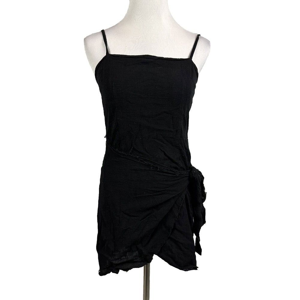 Polly Black spaghetti strap faux wrap mini dress gauzy size 10